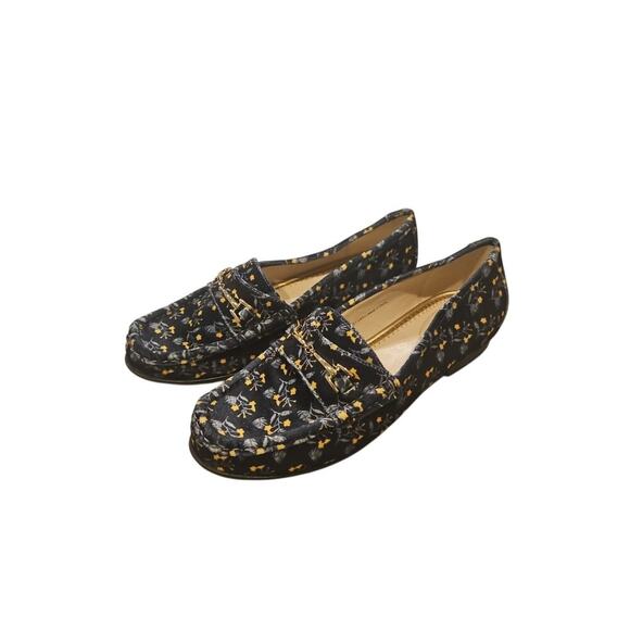 Cabi Carnaby Size 7M Blue Velvet Floral Gold Horsebit Loafers Womens Slip On - Picture 1 of 9